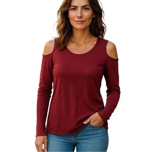 IMAN COLD SHOULDER TOP WOMEN COLOR BURGUNDY SIZE L
